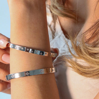 30B9005 - Estelle Starburst Crystal Bangle, Silver