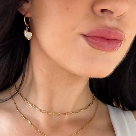 30E3144G - Heart & Pearl Huggie Hoops, Gold