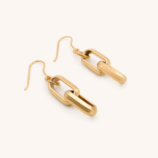 30E3066G - Square Link Hook Earrings, Gold