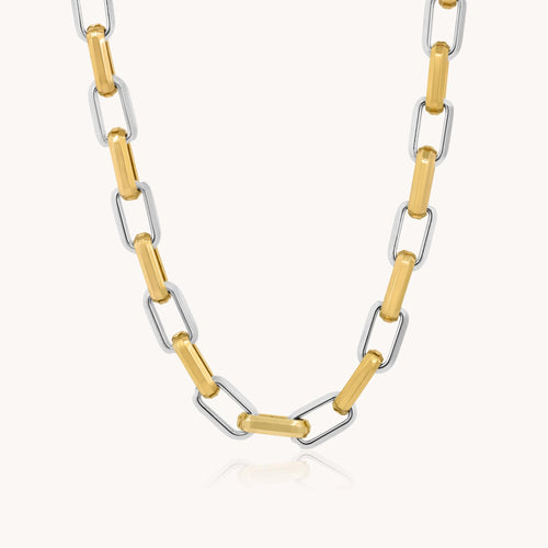 30N1300SG - Square Link Necklace, Two Tone