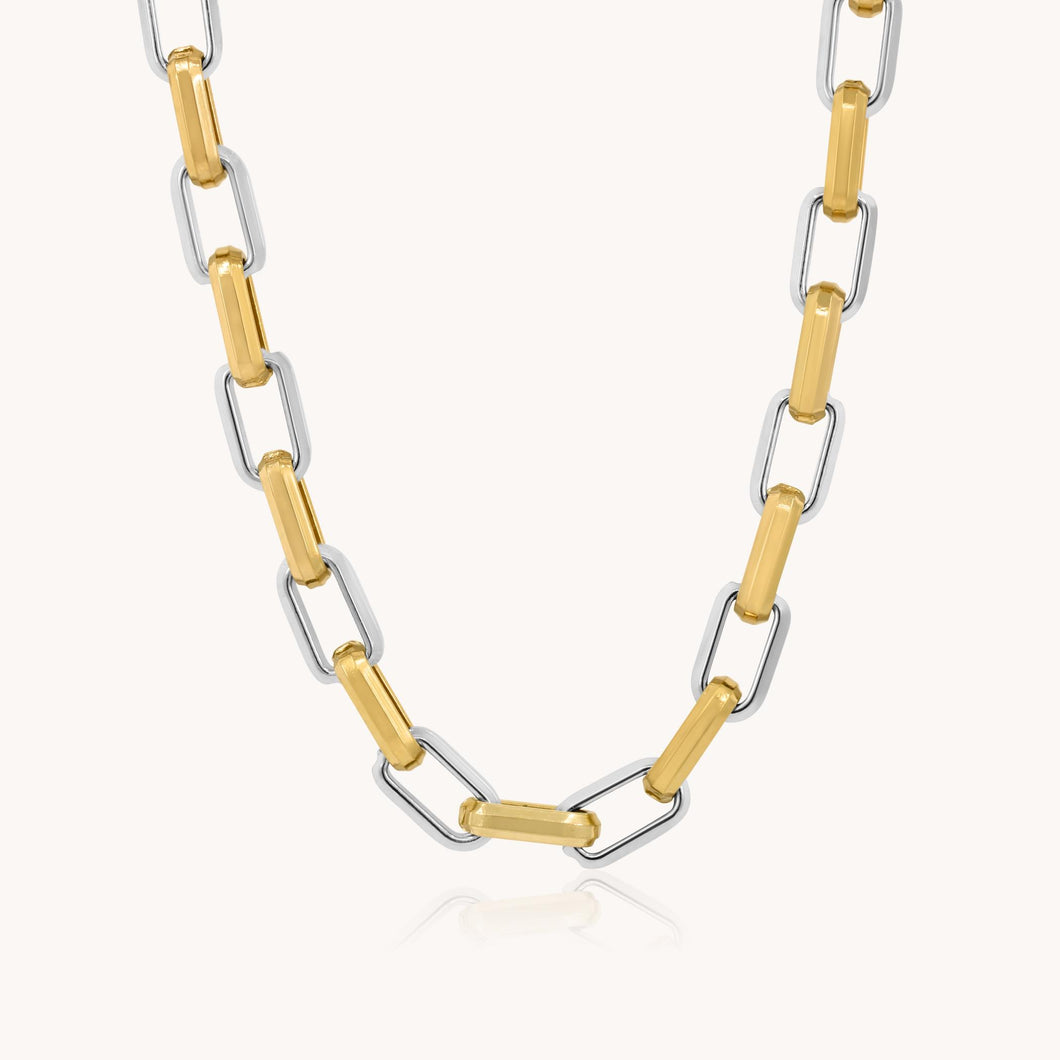 30N1300SG - Square Link Necklace, Two Tone