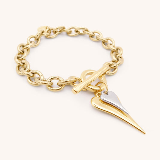 30B2207GS - Hourglass Heart Chunky T-Bar Bracelet, Gold & Silver
