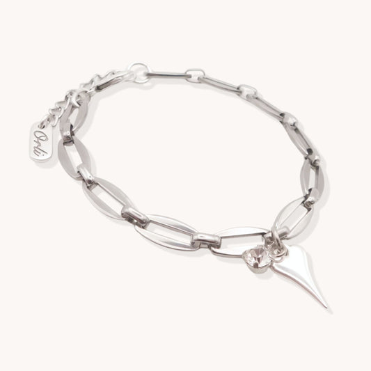 30B2808 - Mini Hourglass Heart & Birthstone Long Link Bracelet, Silver
