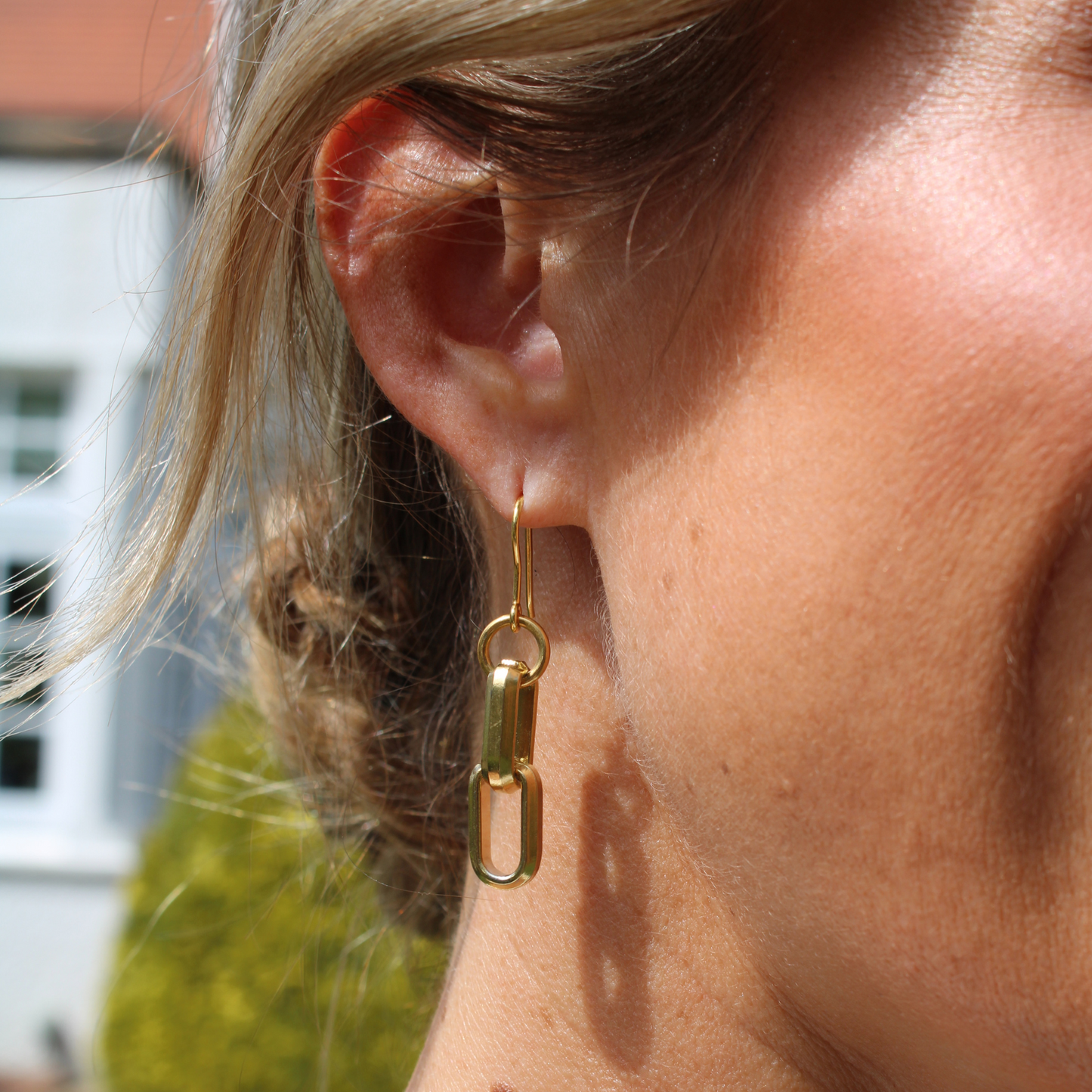 30E3066G - Square Link Hook Earrings, Gold