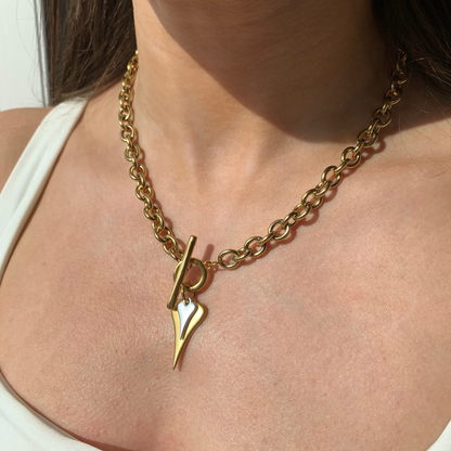 30N1219GS - Hourglass Heart Chunky T-Bar Necklace, Gold & Silver