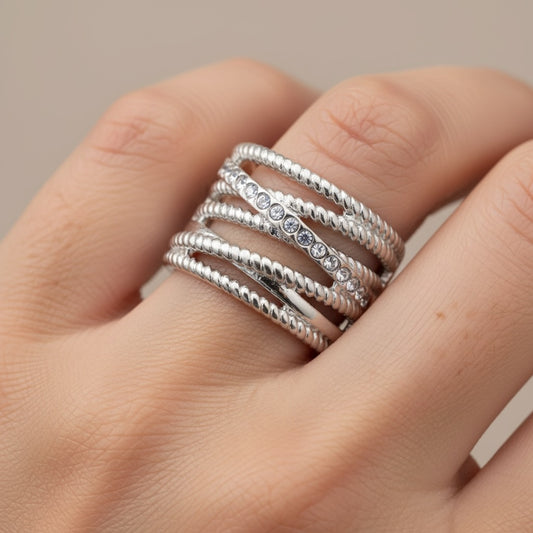 30R5113 - Amber Crystal Crossover Ring, Silver