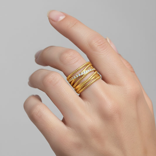 30R5113G - Amber Crystal Crossover Ring, Gold