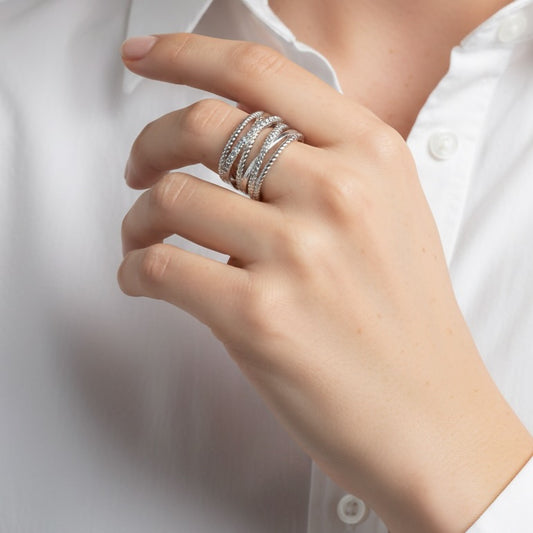 30R5113 - Amber Crystal Crossover Ring, Silver