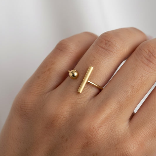 30R5168G - Bar & Ball Ring, Gold