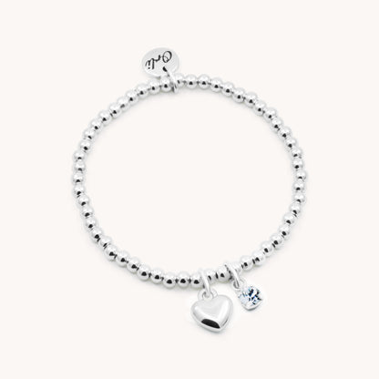 30B2703 - Puffed Heart & Birthstone Beads Bracelet