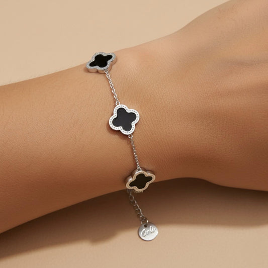 30B2022 - Black Multi Clover Bracelet, Silver