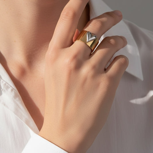 30R5117GS - Celine Heart Statement Ring, Gold & Silver