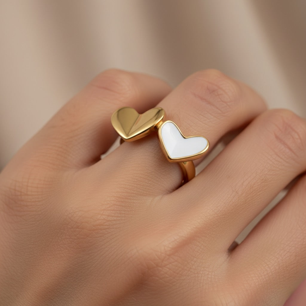 30R5116G - Enamel Duo Heart Ring, Gold