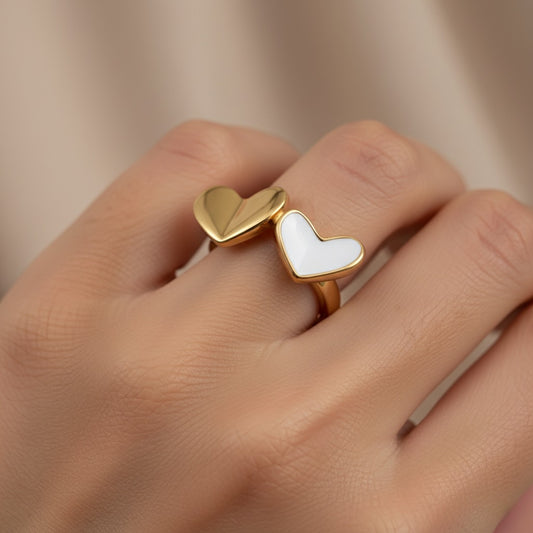 30R5116G - Enamel Duo Heart Ring, Gold