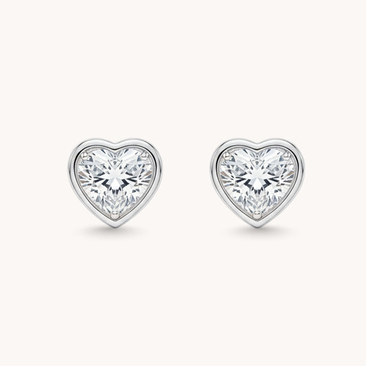 30E3372 - Heart Crystal Stud Earrings, Silver