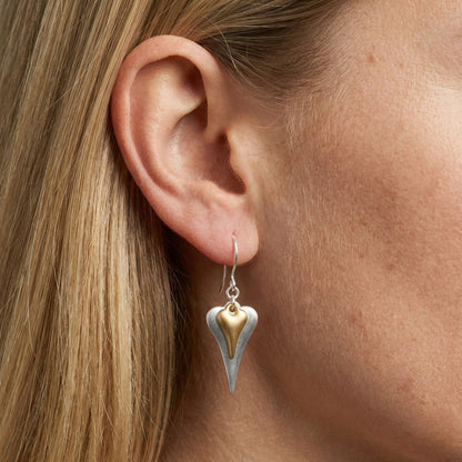 30E3020SG - Hourglass & Mini Heart Hook Earrings in Silver and Gold