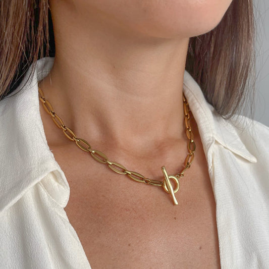 30N1888G - Long Link T-bar Necklace, Gold