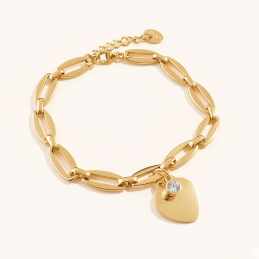 30B2805G - Classic Heart & Birthstone Long Link Bracelet, Gold