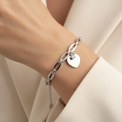 30B2805 - Classic Heart & Birthstone Long Link Bracelet, Silver