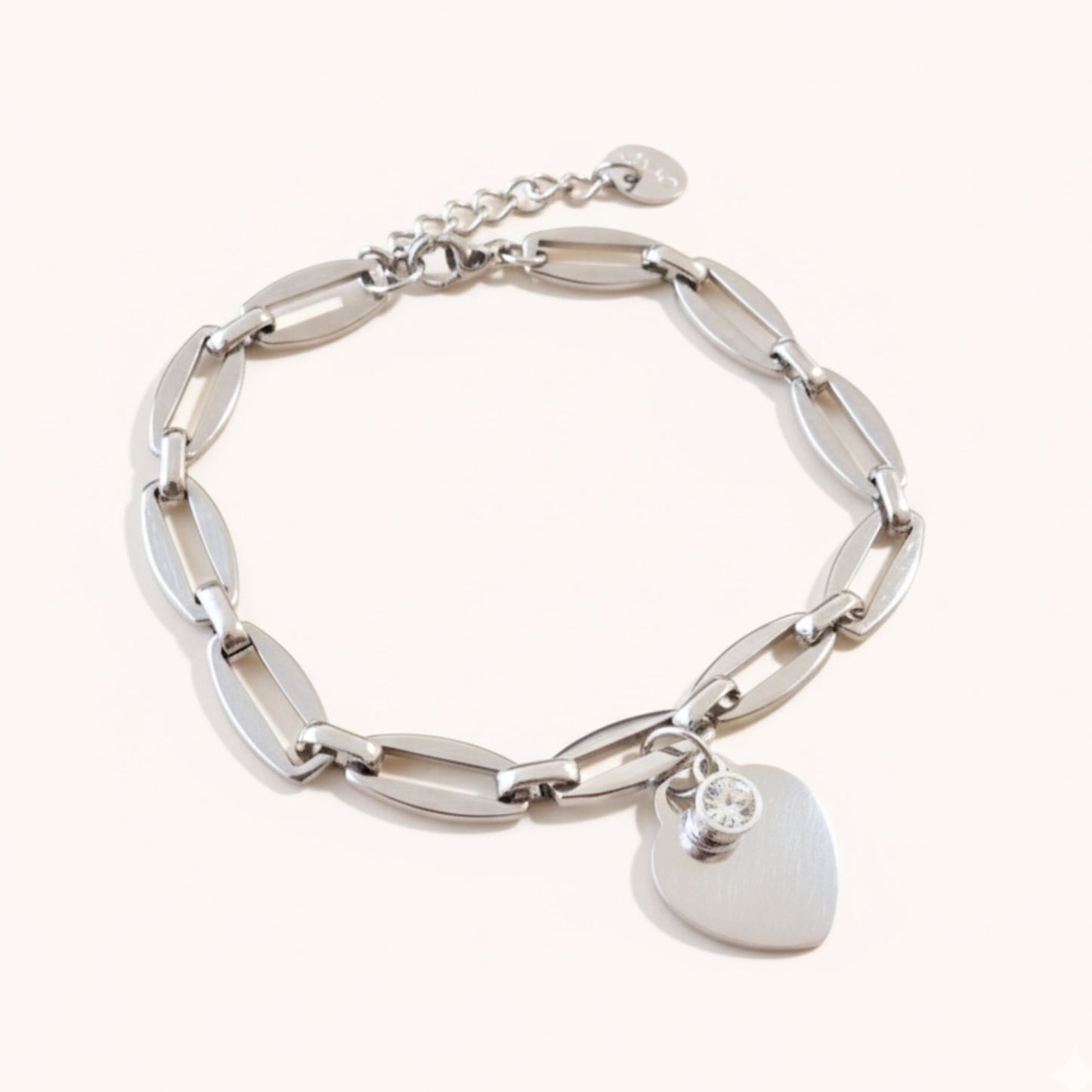 30B2805 - Classic Heart & Birthstone Long Link Bracelet, Silver