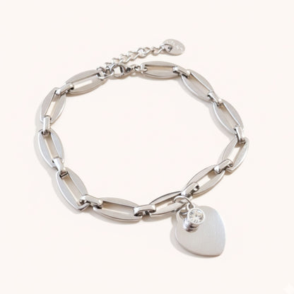 30B2805 - Classic Heart & Birthstone Long Link Bracelet, Silver