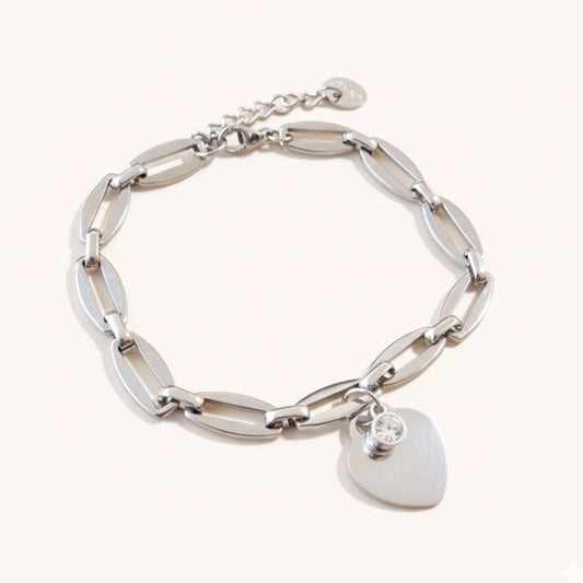 30B2805 - Classic Heart & Birthstone Long Link Bracelet, Silver