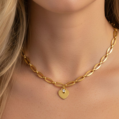 30N1869G - Classic Heart & Birthstone Long Link Necklace in Gold