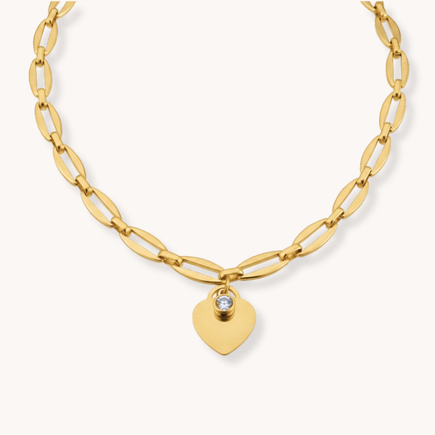 30N1869G - Classic Heart & Birthstone Long Link Necklace in Gold