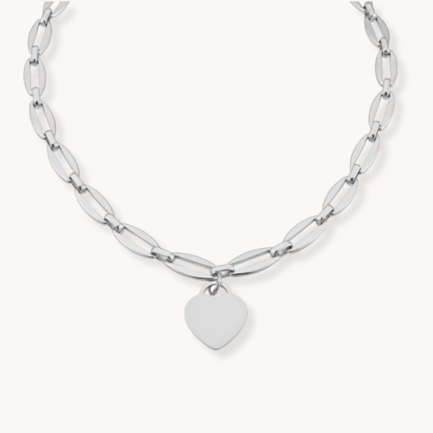 30N1868 - Classic Heart Long Link Necklace in Silver