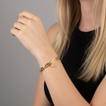 30B2863G - Long Link Square Birthstone Bracelet, Gold