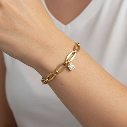 30B2863G - Long Link Square Birthstone Bracelet, Gold