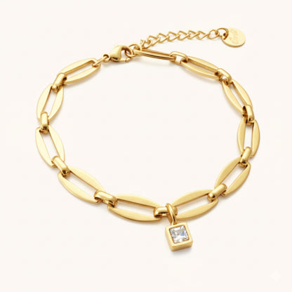 30B2863G - Long Link Square Birthstone Bracelet, Gold