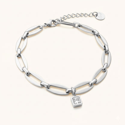 30B2863 - Long Link Square Birthstone Bracelet, Silver