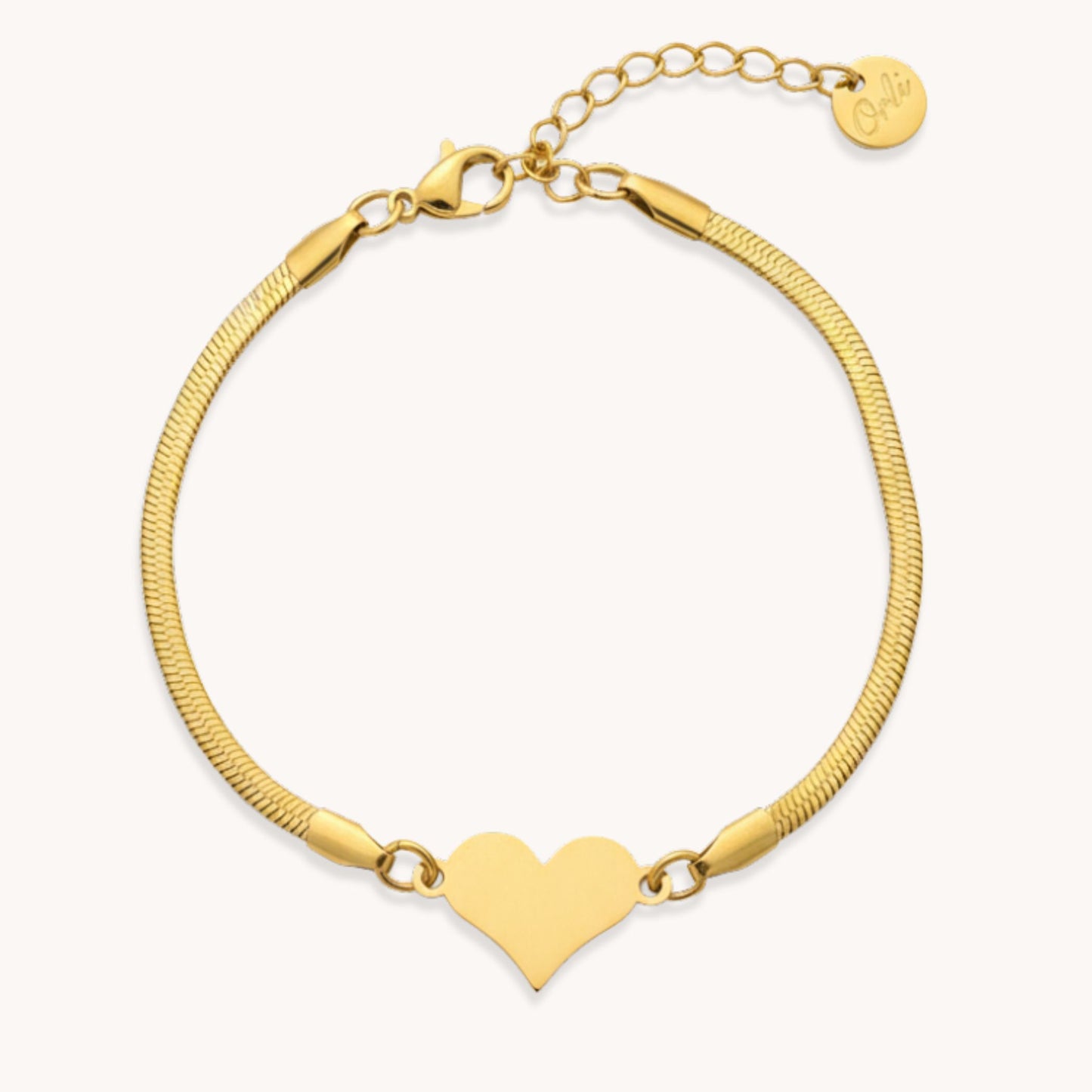 30B2056G - Snake Chain Heart Bracelet in Gold
