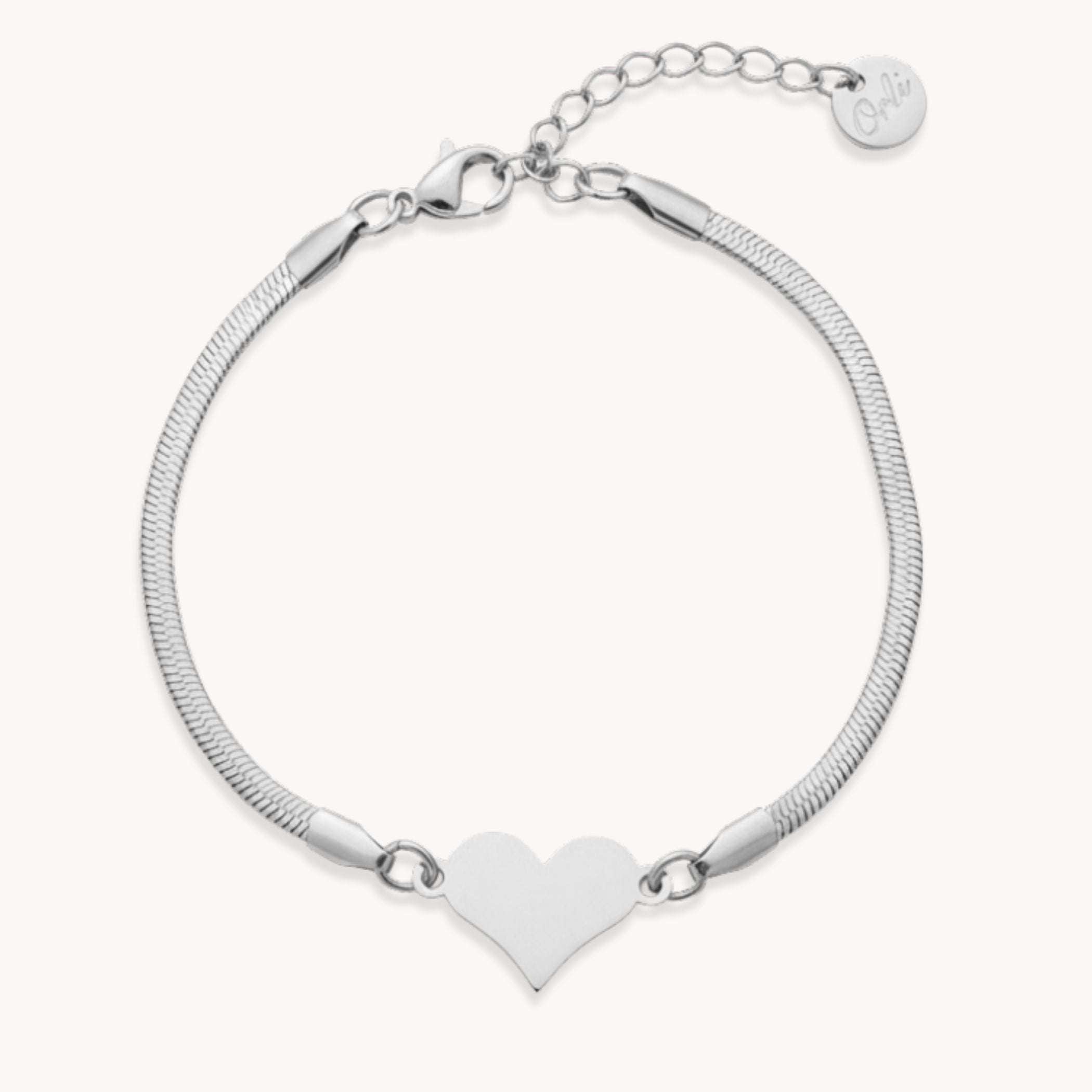 Snake Chain Heart Bracelet in Silver | Orli Jewellery – OrliJ