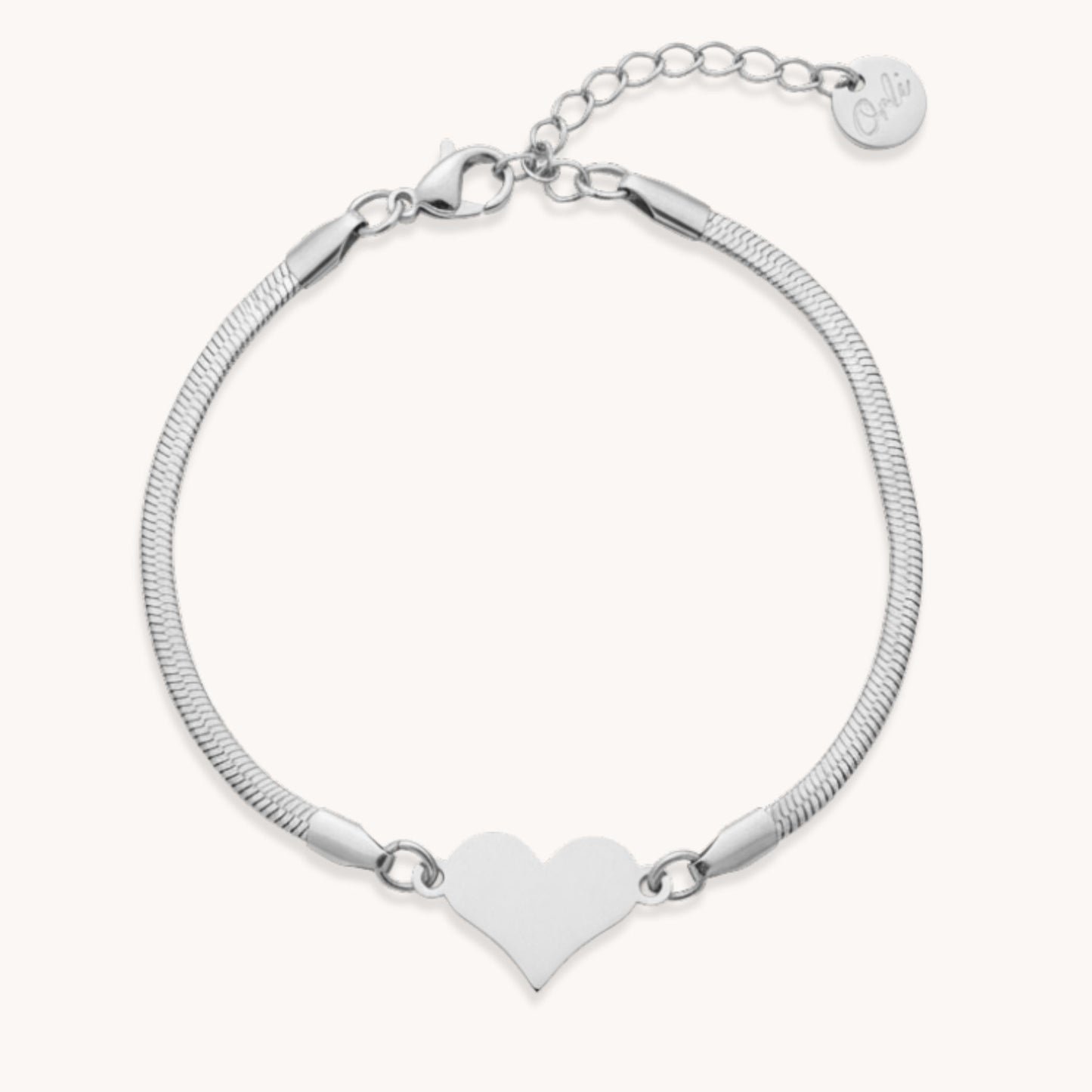 30B2056 - Snake Chain Heart Bracelet in Silver