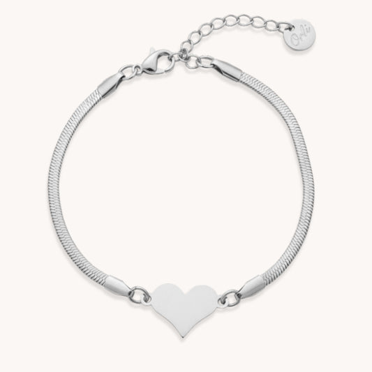 30B2056 - Snake Chain Heart Bracelet in Silver