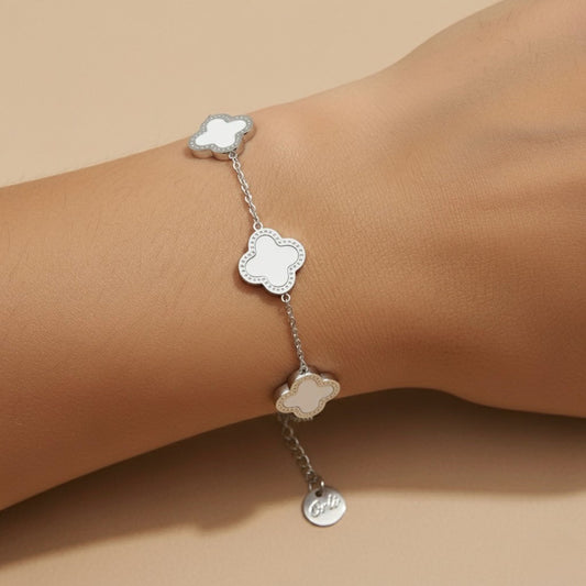 30B2022 - White Multi Clover Bracelet, Silver