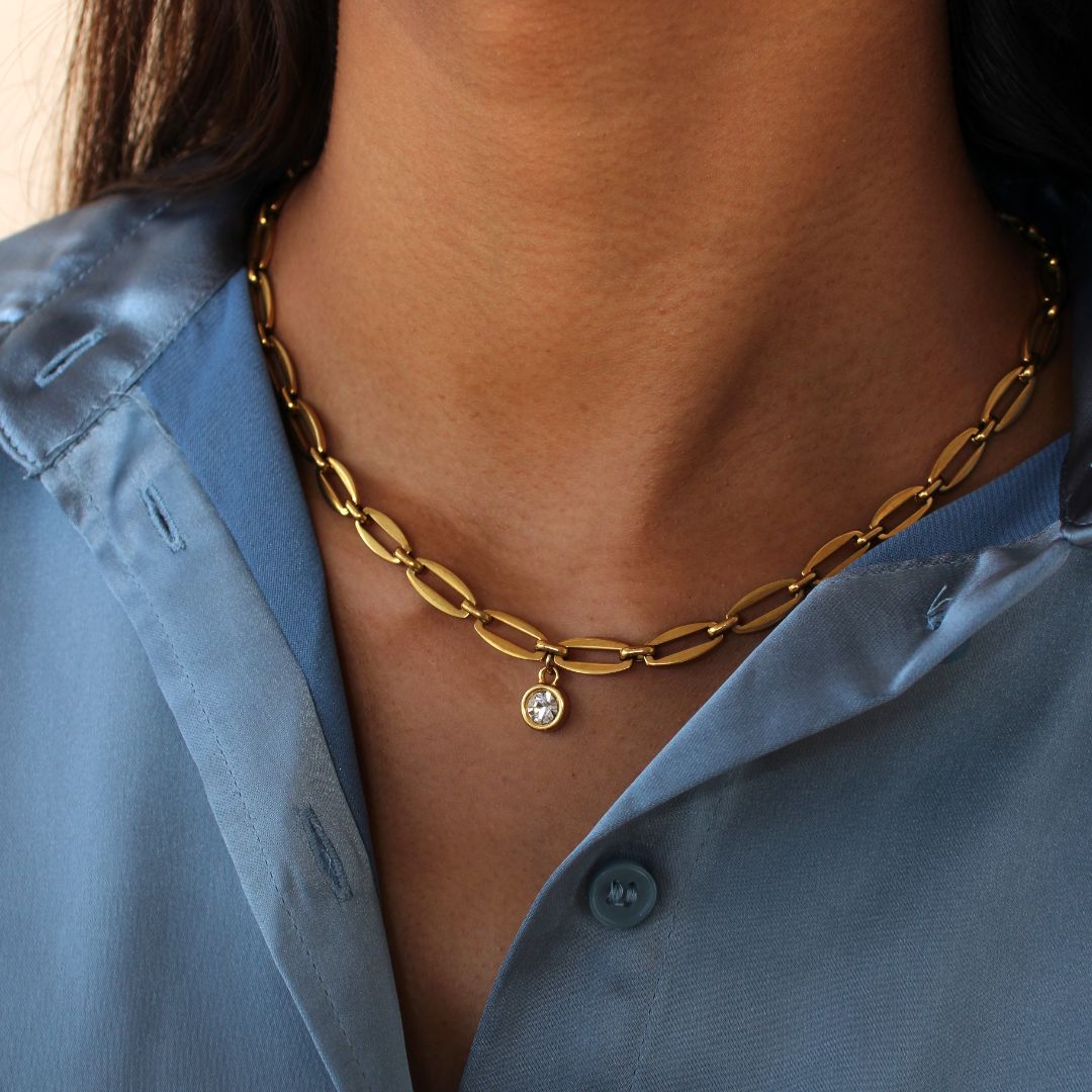 30N1871G - Long Link Birthstone Necklace, Gold