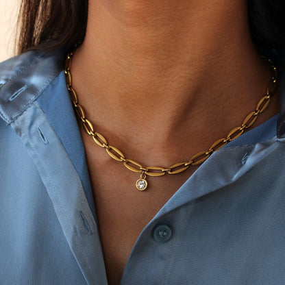 30N1871G - Long Link Birthstone Necklace, Gold