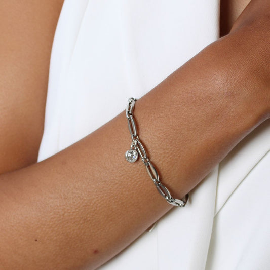 30B2863 - Long Link Birthstone Bracelet, Silver